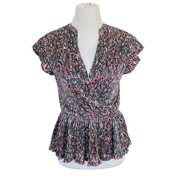 Anthropologie Dionne Metallic Floral Blouse Pleated Wrap Top Multicolor XS - Picture 4 of 9